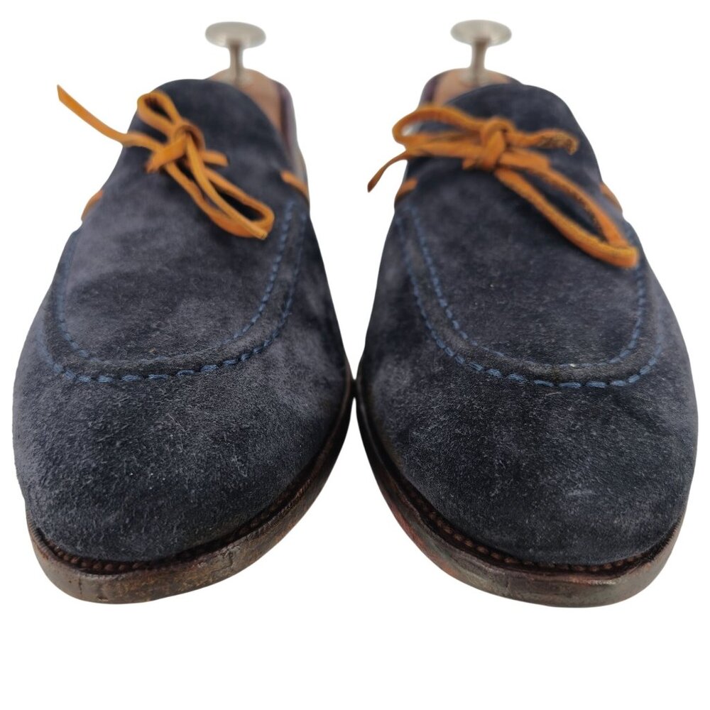 Carmina Shoemaker Mens 10 Navy Blue Suede Dress Shoes Bow Loafers Slip-ons 9.5UK - Picture 11 of 13